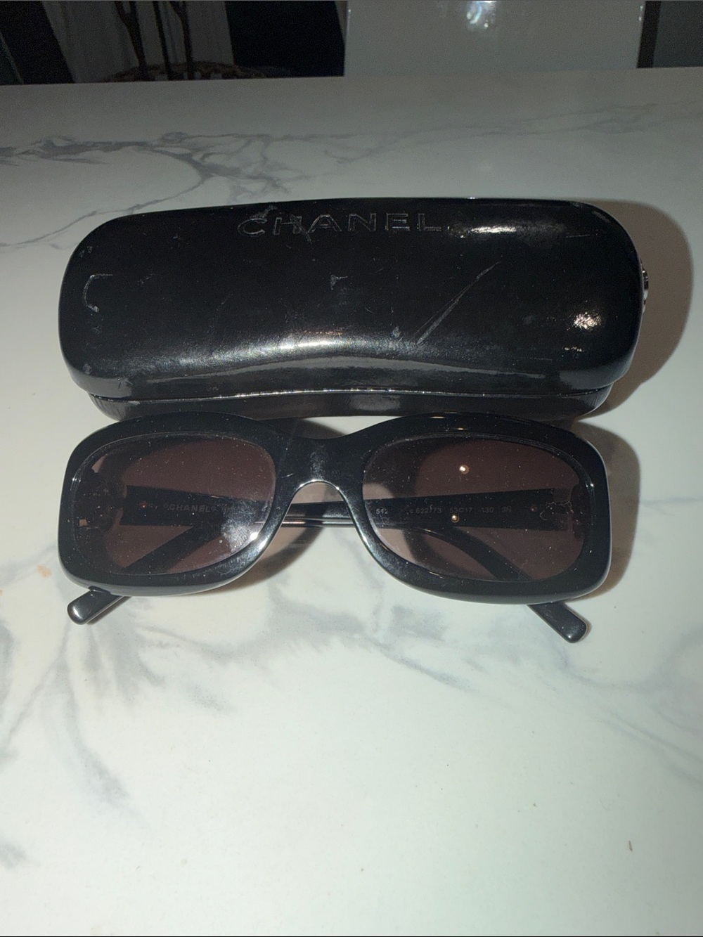 CHANEL Black Sunglasses with Brown Lenses